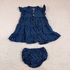 Polo Ralph Lauren Baby Girl Navy Blue Floral Tiered Smocked Dress + Bloomers 6M